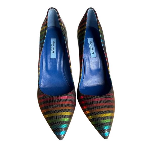 Dee Keller Vero Cuoio Striped Heels Sz 38.5 - Picture 4 of 9